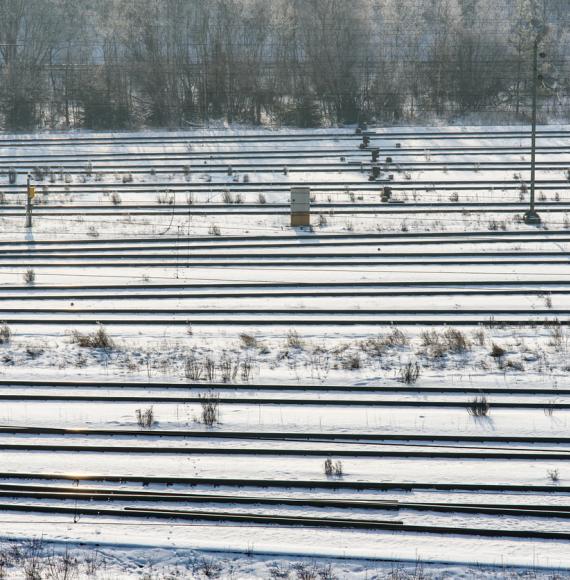 Rail systems at the freight yard in winter