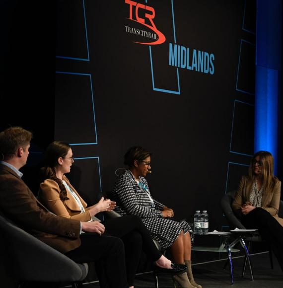 image of the three panel participants with event host Helen Fospero