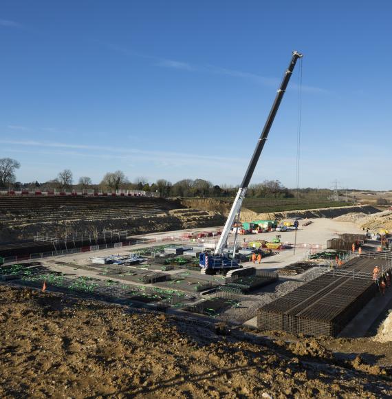 Image showing work on the foundations for the Turweston green bridge Jan 2024