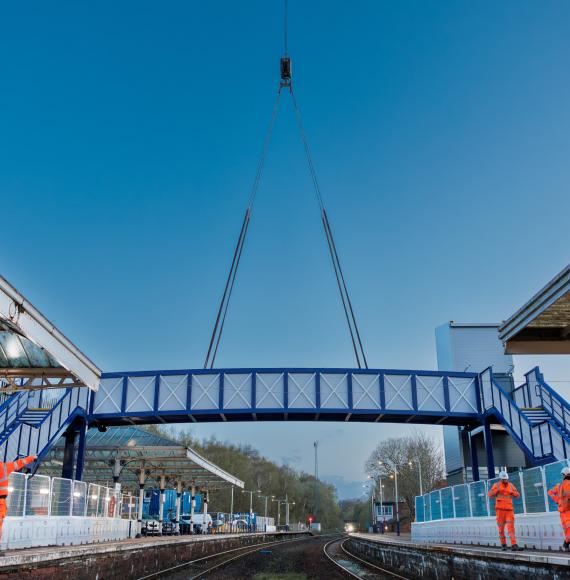 Footbridge being installed at Dumfries station