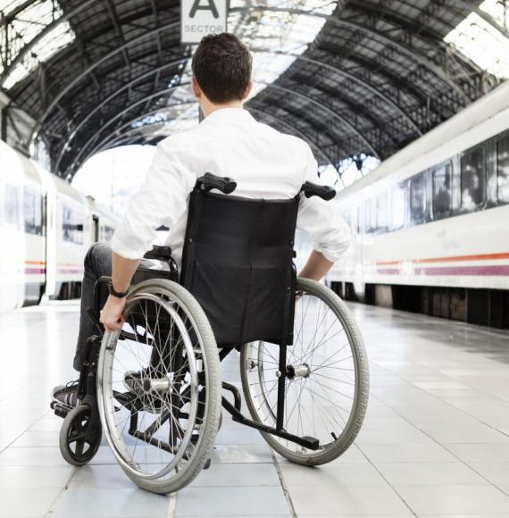 Rail user in a wheelchair