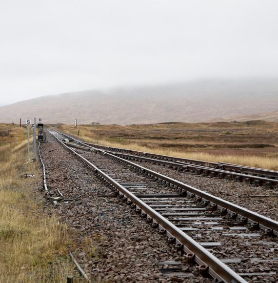 Railway tracks through the remote Scottish Highlands