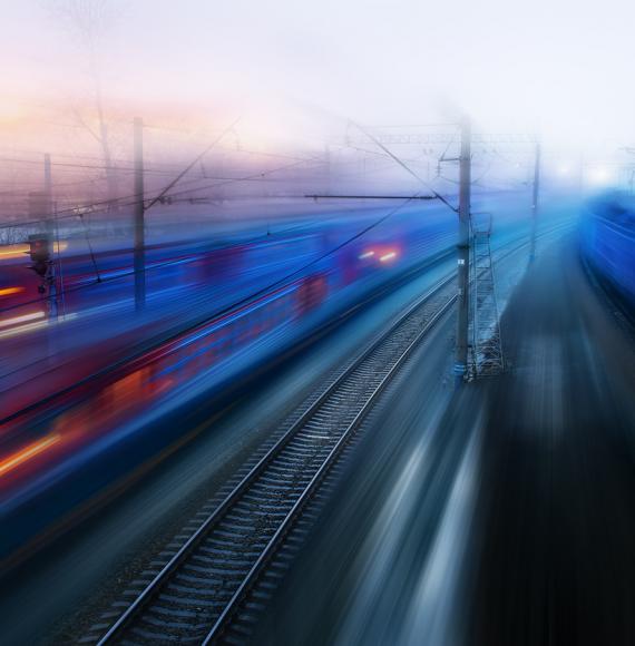 Motion blurred image of trains