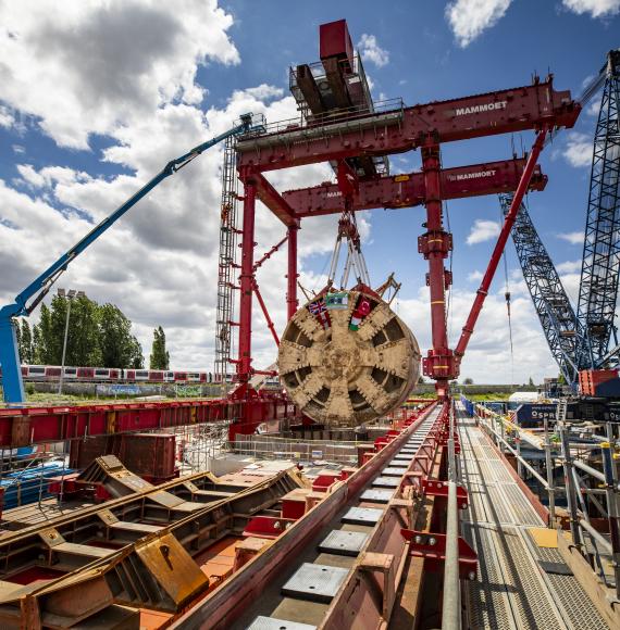TBM Caroline being lifted