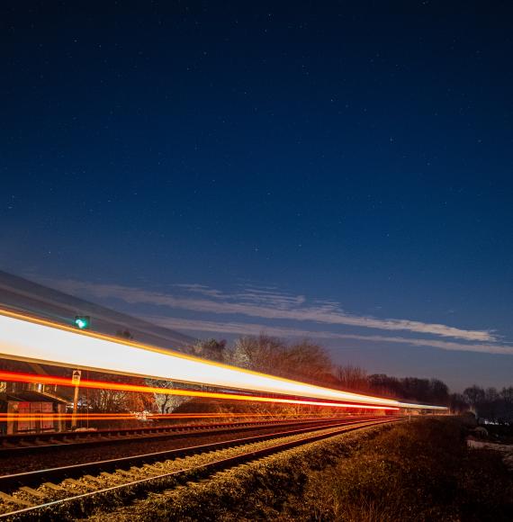 Lights of a train going past