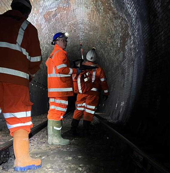 Network RaiL inspection team in Whitehaven tunnel