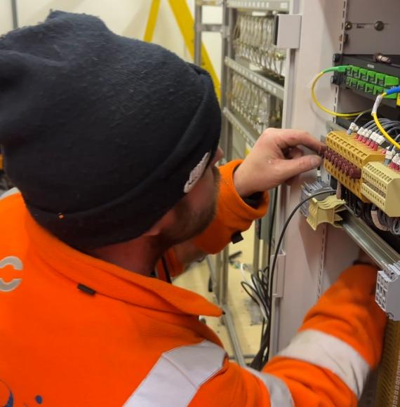Engineering wiring up new signalling system