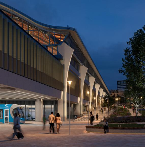 Tram passing under Curzon Street