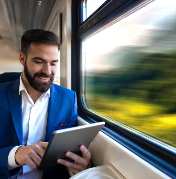 Man online on a train