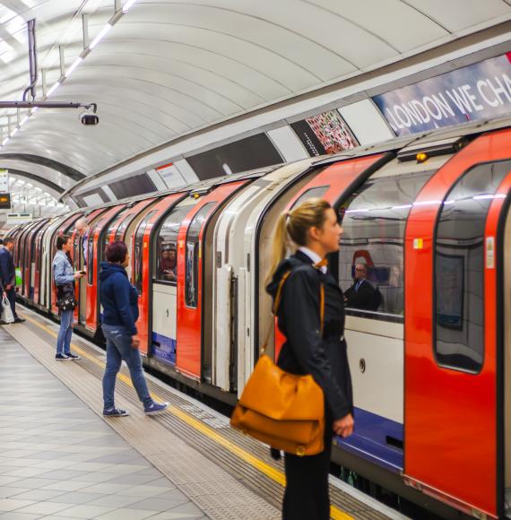 Tube train at a platform