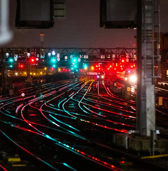 Train tracks by night 