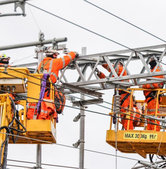 Overhead wires being installed