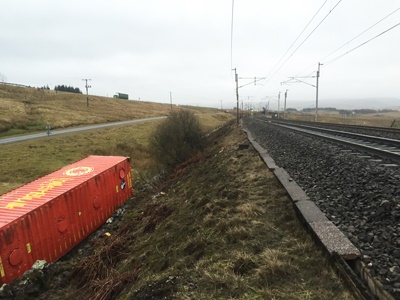 High winds ‘blew freight container off train’ in Cumbria