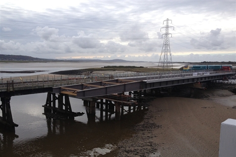 Loughor Viaduct work on track